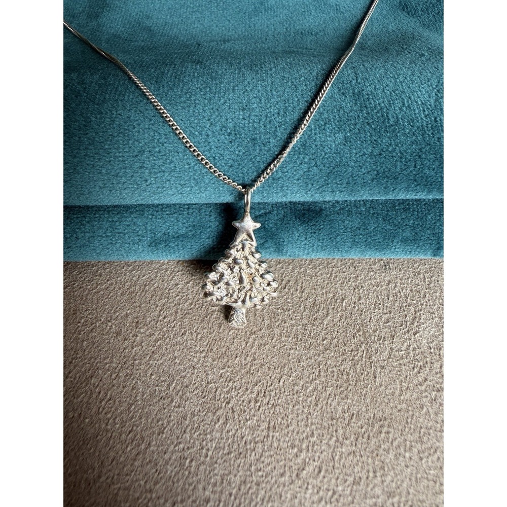 925 Sterling Silver Christmas Tree Pendant Necklace - Silver